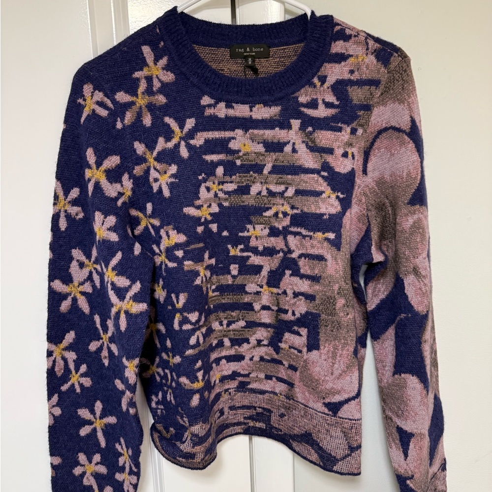 Rag & Bone Blue and Pink Crew Neck Sweater